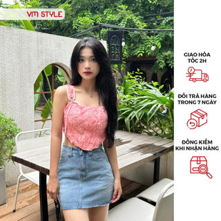 Áo 2 dây croptop nữ vmstyle hoa voan to nổi cột dây 2 bên nhiều màu đi biển, đi chơi vm129 - asu00412
