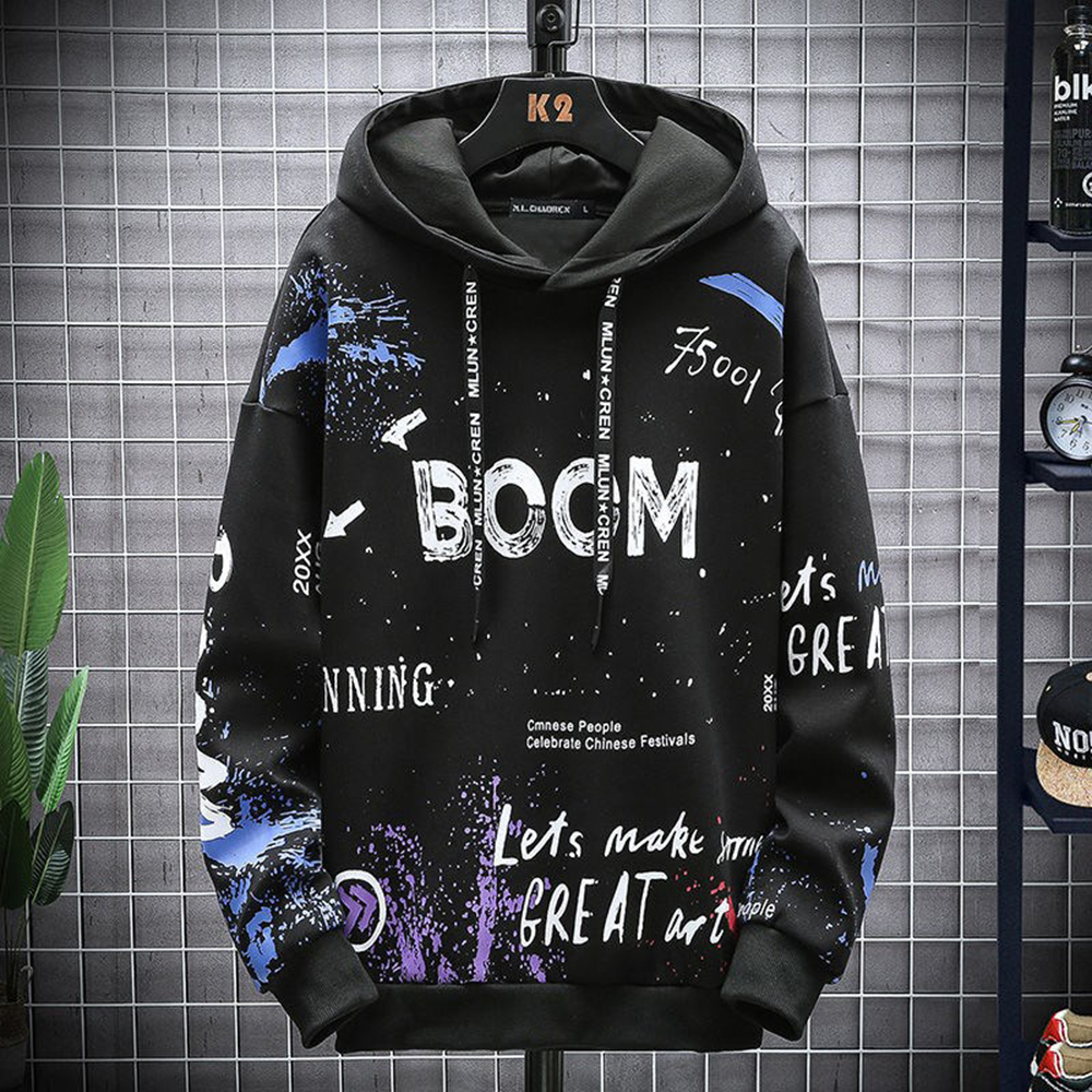 Áo hoodies dài tay unisex SOZO phối hai màu in chữ BOOM nổi bật - AO TOP NAM 90000205