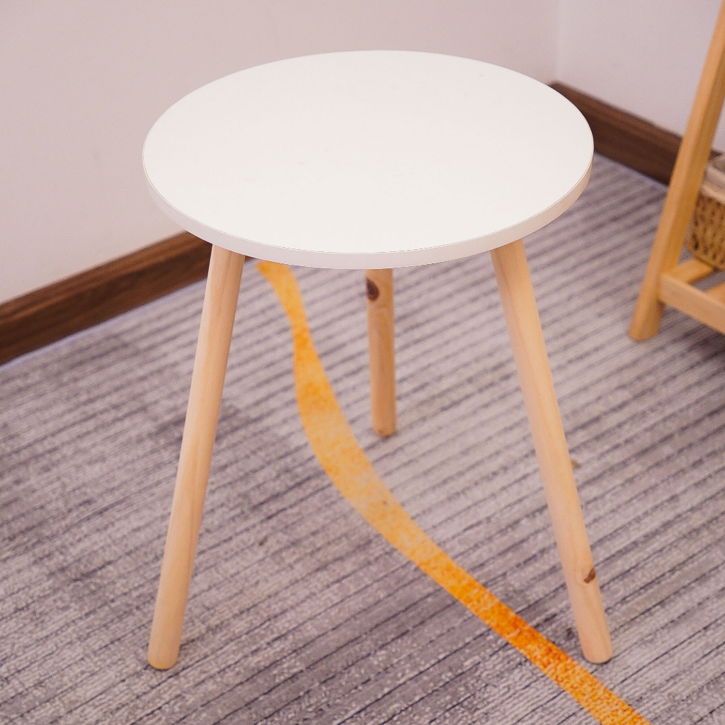 Bàn trà sofa mặt tròn chân cao 70cm, bàn cafe ngồi bệt chân gỗ tự nhiên, mặt trắng phong cách sang trọng - BH 12 tháng