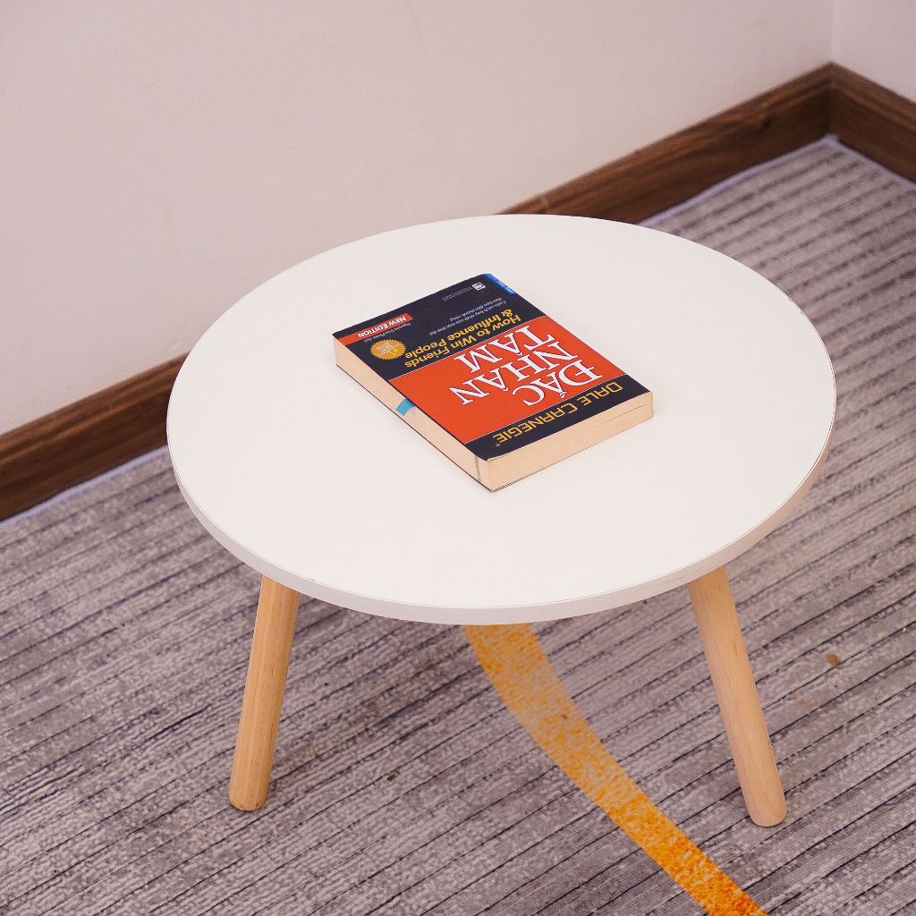 Bàn trà sofa mặt tròn chân cao 70cm, bàn cafe ngồi bệt chân gỗ tự nhiên, mặt trắng phong cách sang trọng - BH 12 tháng