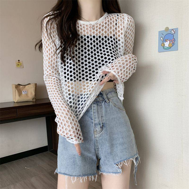 Set áo dệt kim áo lưới cho nữ croptop LUHAZO áo bra cổ tròn kèm áo dài tay phối đồ năng động V-39