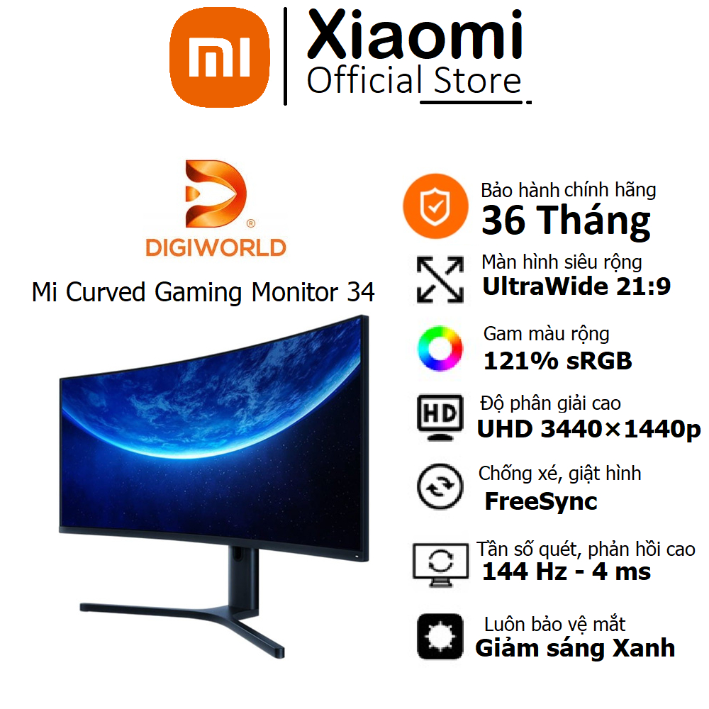 Màn hình máy tính Xiaomi 34 inch Mi Curved Gaming Monitor 34 UltraWide 21:9, WQHD 3440×1440p, 144Hz-4ms