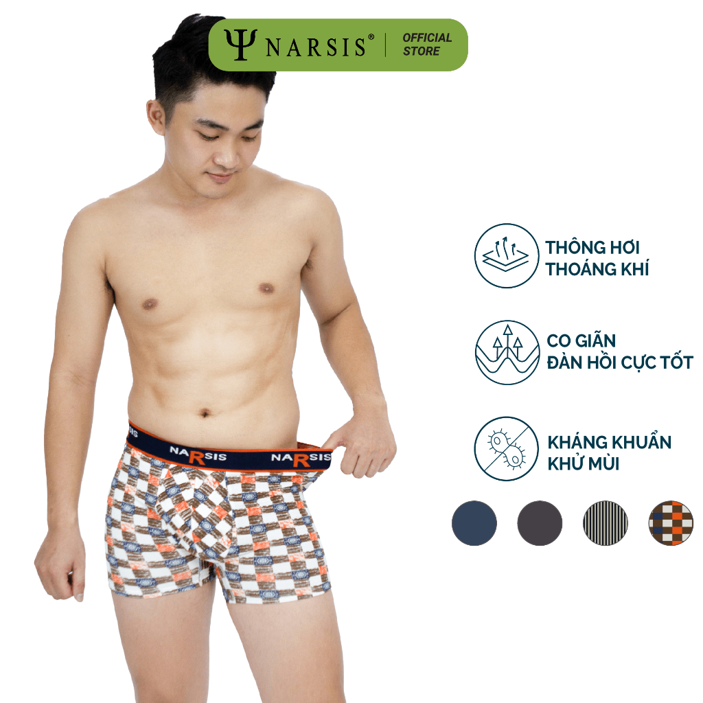 Combo quần lót nam Narsis F2013 boxer đùi chất vải cotton co giãn 4 chiều có lớp lót kháng khuẩn giao màu ngẫu nhiên