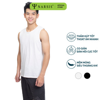 Áo sát nách nam Narsis cổ tròn màu trắng, chất liệu Cotton 100% siêu mềm mại, thông thoáng, co giãn cực tốt