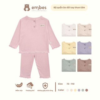 Bộ quần áo dài tay Embes, chất liệu thun tăm cho bé từ 9kg đến 19kg