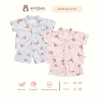 Bộ đồ ngủ trẻ em, bộ cộc pijama Embes cho bé trai bé gái 9 - 21 kg