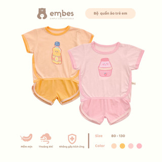 Bộ quần áo cộc tay Embes cho bé trai bé gái từ 9kg đến 21kg