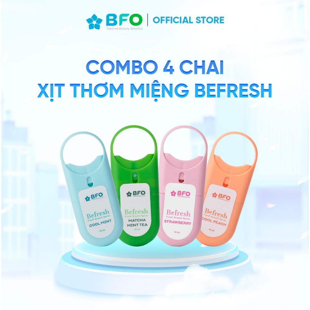 Combo 4 Xịt Thơm Miệng BFO Cho Hơi Thở Thơm Mát 10ml