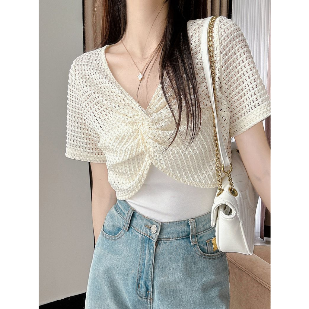 Áo Khoác Len Lưới Mỏng Cho Nữ Phong Cách Hàn Cardigan Dáng Croptop Siêu Hot