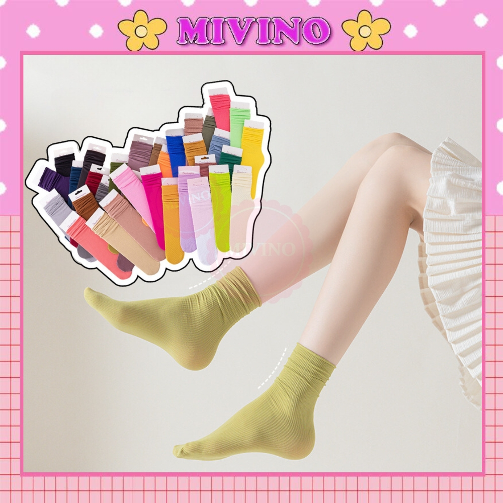 Tất nhún Mivino vớ nữ cổ cao vintage chất liệu cotton mỏng TN153