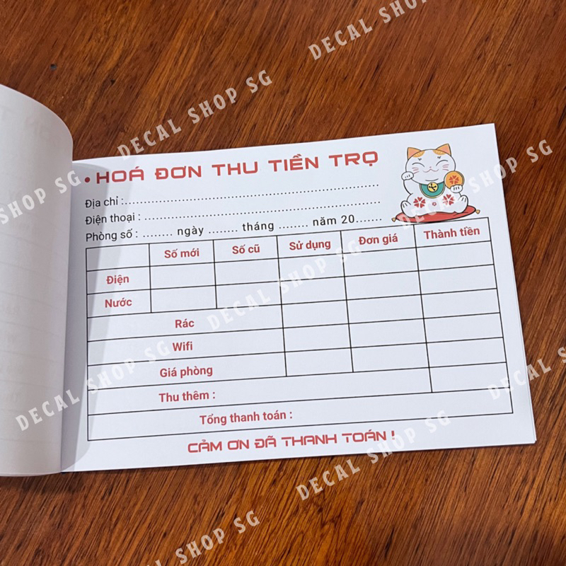 Hoá Đơn Thu Tiền Trọ - Cuốn 50 Tờ - Giấy 80gsm