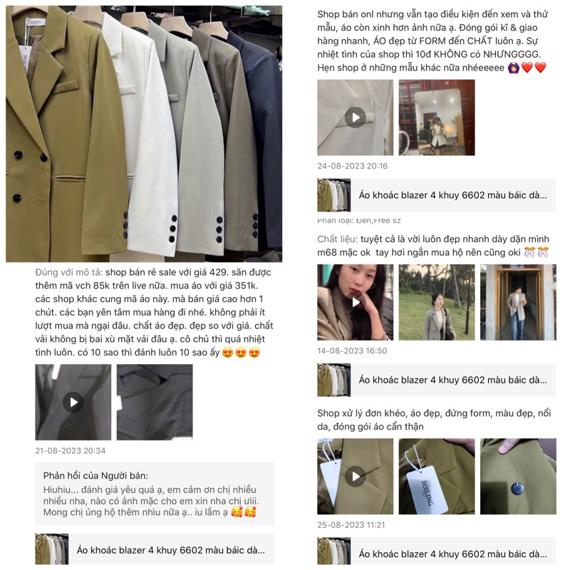 Áo khoác blazer 4 khuy 6602 màu báic dài 75cm