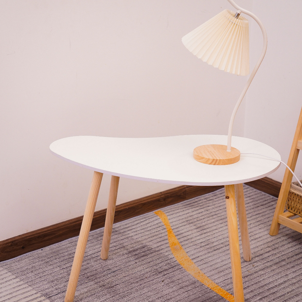 Bàn trà sofa hạt đậu chân cao 50cm, bàn cafe ngồi sofa, ghế thấp chân gỗ tự nhiên, mặt trắng sang trọng - BH 12 tháng