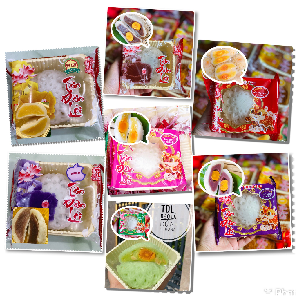 Bánh trung thu dẽo Tân Dân Lợi 1 trứng, dẽo chay đủ vị - dẻo môn - dẻo đậu xanh  dẻo lá dứa 1 trứng - dẻo sen 1 trứng