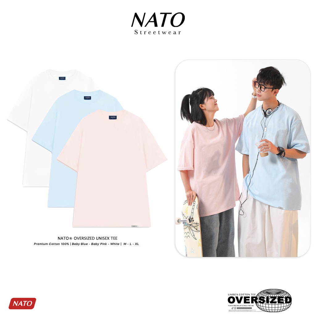 Áo Phông Rộng Tay Lỡ TEE 280GSM Cotton Oversize Áo Thun Trơn Nam Nữ Unisex Freesize Cổ Tròn Cao Cấp Local Brand NATO