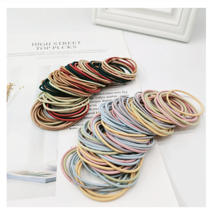 Set 100 Chun Buộc Tóc Chun Dây Cột Tóc Hàn Quốc Túi Zip Dành Cho Trẻ Em Người Lớn