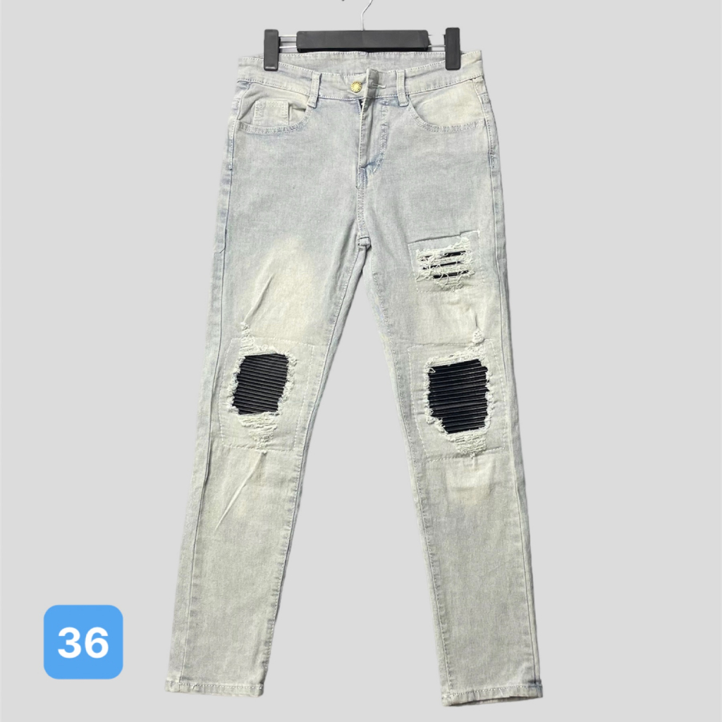 Quần bò nam ống suông OBOKFASHION màu xanh rách gối dễ phối đồ phong cách hàn quốc co giãn cao cấp QDN056