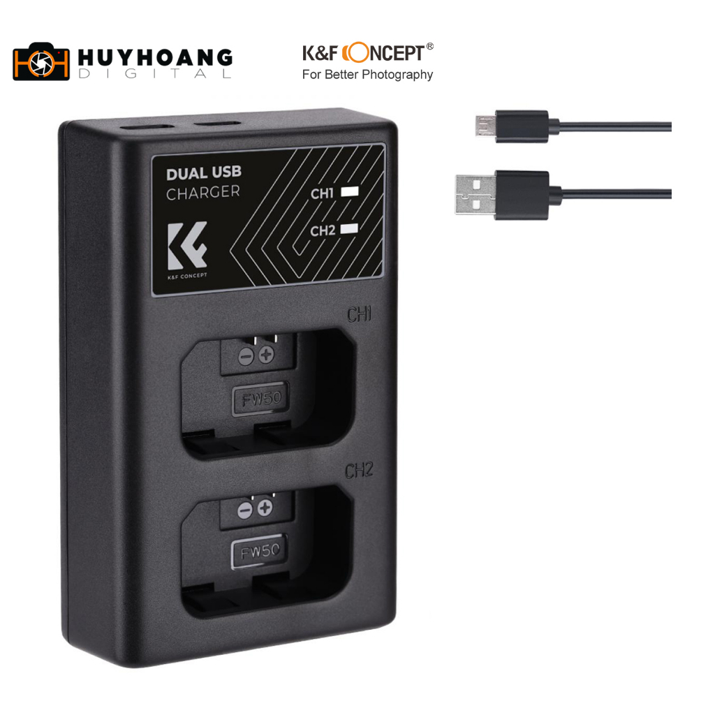 Pin máy ảnh Sony NP-FW50 - Thương hiệu K&F Concept (2 Pin 1 Sạc) - Sạc KF28.0009