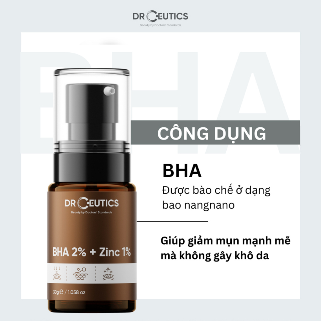 Tinh Chất Serum DrCeutics BHA 2% + ZinC 1% Giảm Mụn, Làm Mờ Thâm, Phục Hồi Da - Dr.Ceutics 30g