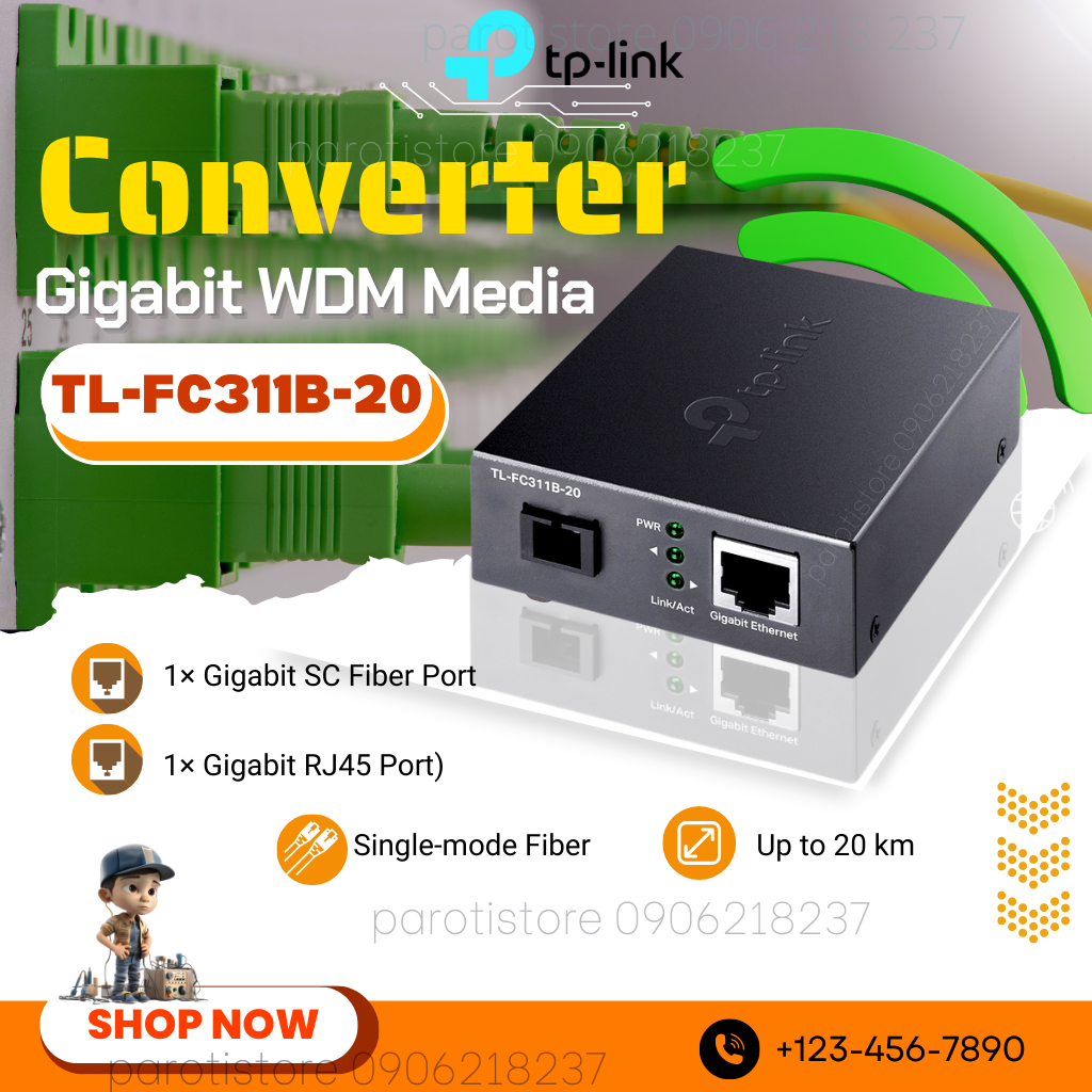 Bộ chuyển đổi quang điện Converter Gigabit WDM Media TP-Link TL-FC311B-20