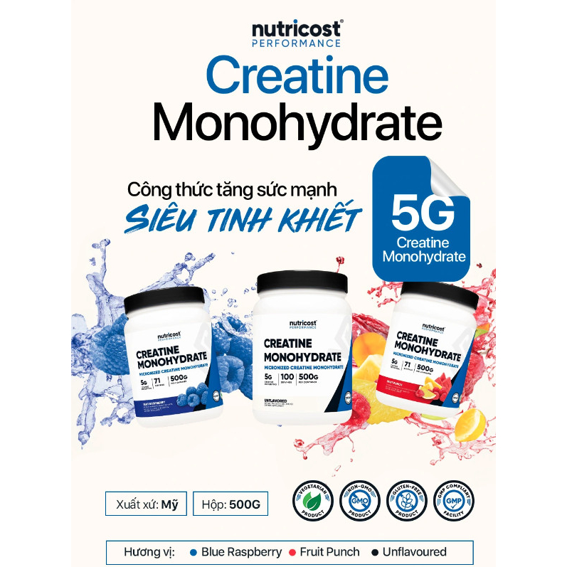 Bột creatine Nutricost CREATINE MONOHYDRATE MICRONIZED 500g