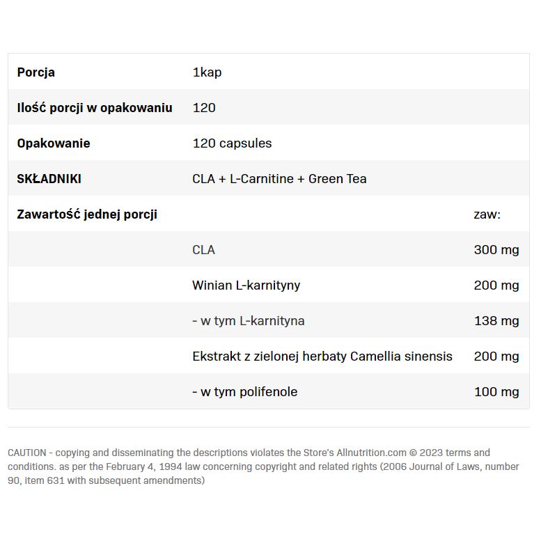 Viên uống Allnurtition CLA + L-CARNITINE + GREEN TEA 120 viên