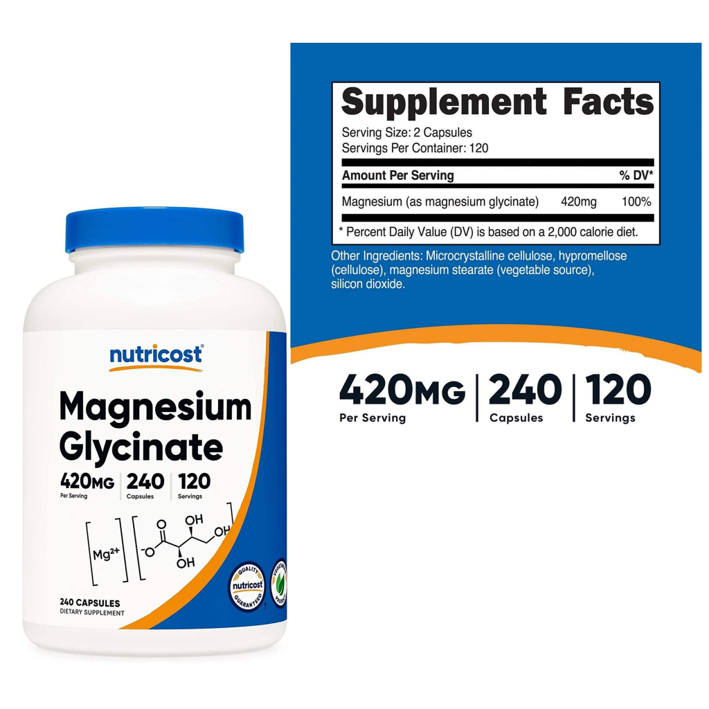 Viên uống Nutricost MAGNESIUM BISGLYCINATE 420mg x 120 lần dùng bổ sung magie