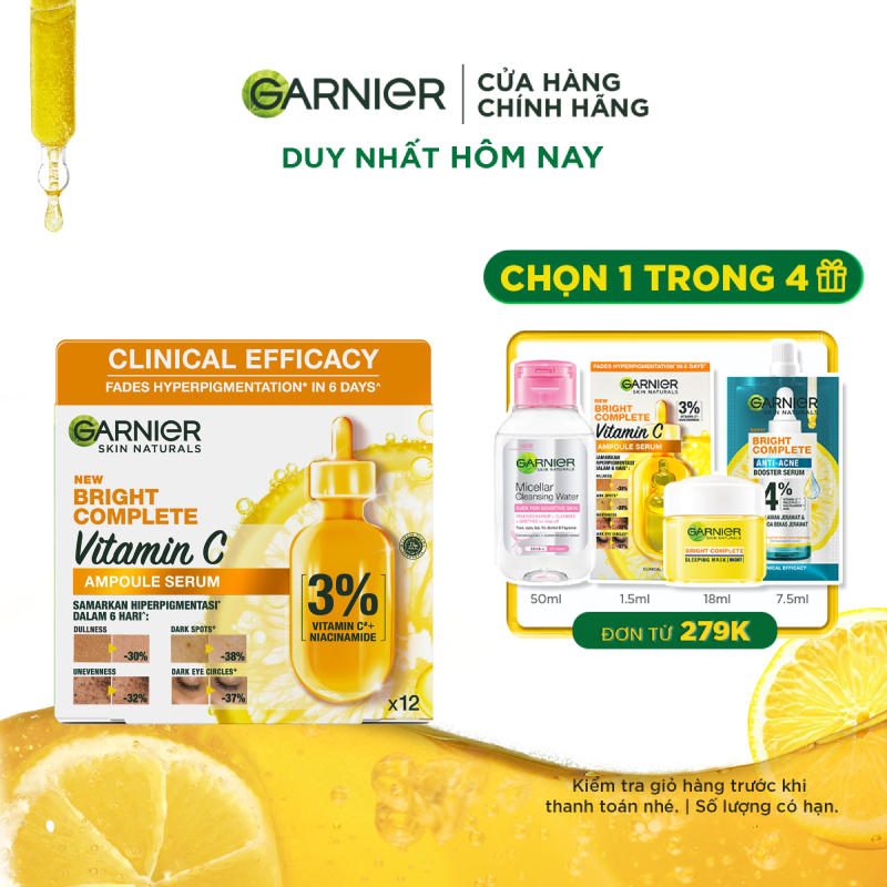 Dưỡng chất cô đặc Garnier Bright Complete VitaminC Ampoule Serum 1.5ml x 12