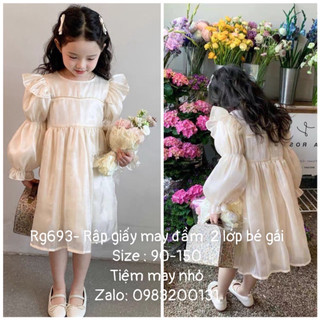 RG693_Rập giấy may đầm dài tay 2 lớp bé gái