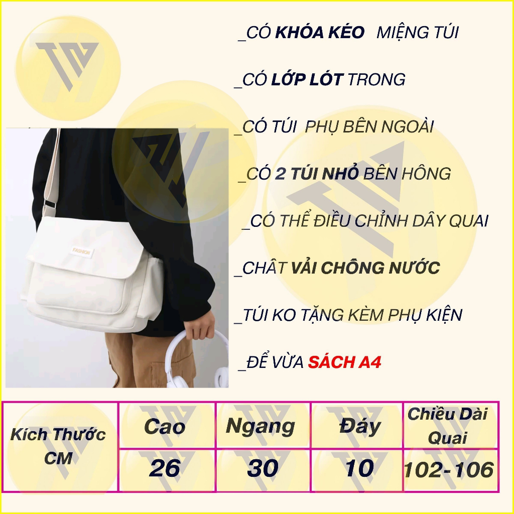 Túi đeo chéo trượt nước vải dù nilon nam nữ unisex chống nước dây kéo đựng sách a4 đi học đi chơi phong cách ulzzang