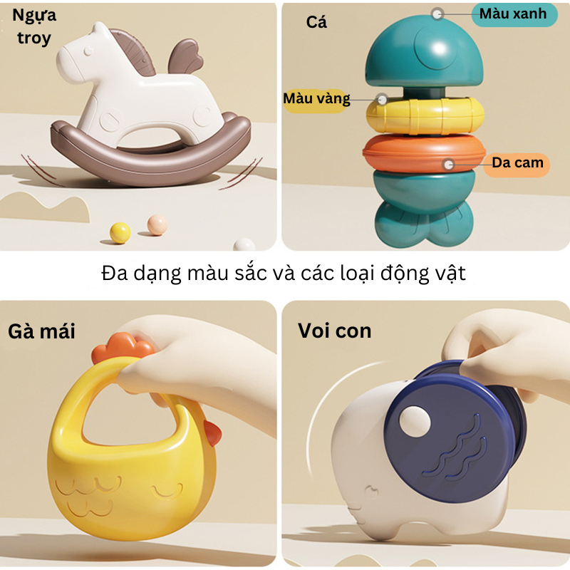 Bộ đồ chơi gặm nướu 10 món có hộp đựng vali ngộ nghĩnh. Xúc xắc bằng silicon hình động vật có hộp đựng vali ngộ nghĩnh