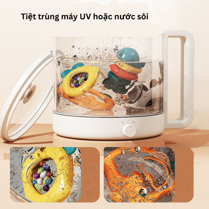 Bộ đồ chơi gặm nướu 10 món có hộp đựng vali ngộ nghĩnh. Xúc xắc bằng silicon hình động vật có hộp đựng vali ngộ nghĩnh