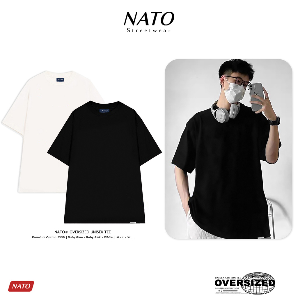 Áo Phông Rộng Tay Lỡ TEE 280GSM Cotton Oversize Áo Thun Trơn Nam Nữ Unisex Freesize Cổ Tròn Cao Cấp Local Brand NATO