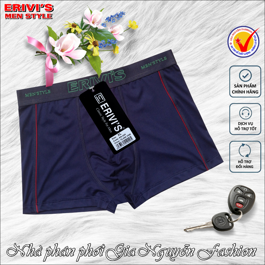 Bộ 4 Quần boxer, Quần sịp đùi nam Thun lạnh, thương hiệu ERIVIS - Hàng Việt Nam cao cấp. ER-020