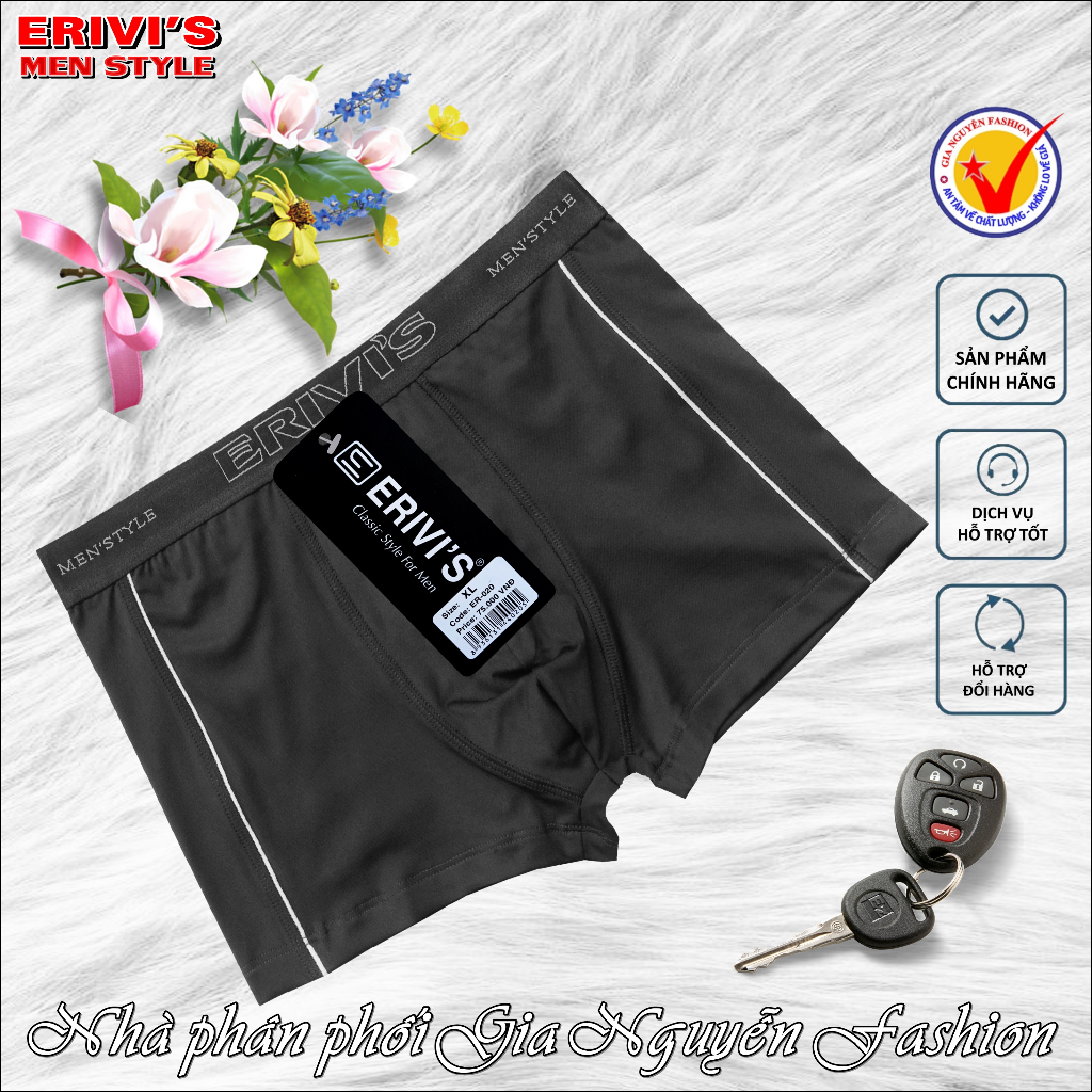 Bộ 4 Quần boxer, Quần sịp đùi nam Thun lạnh, thương hiệu ERIVIS - Hàng Việt Nam cao cấp. ER-020