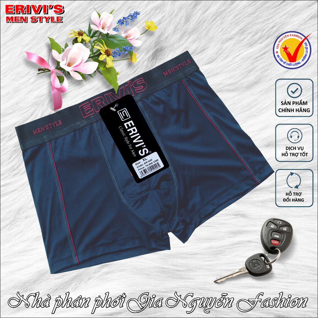 Bộ 4 Quần boxer, Quần sịp đùi nam Thun lạnh, thương hiệu ERIVIS - Hàng Việt Nam cao cấp. ER-020