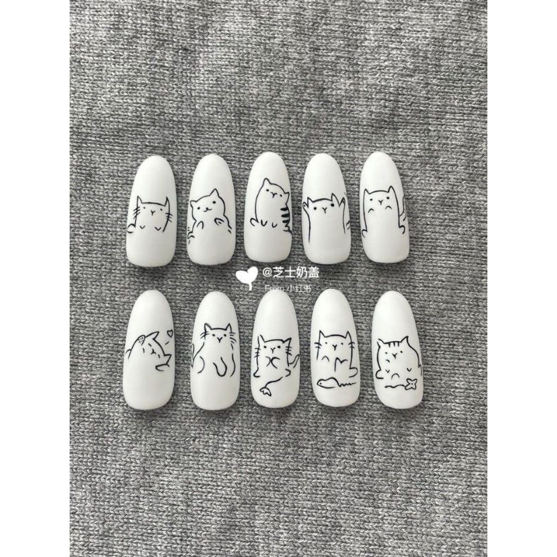 Móng giả_nail box móng thiết kế mèo cute