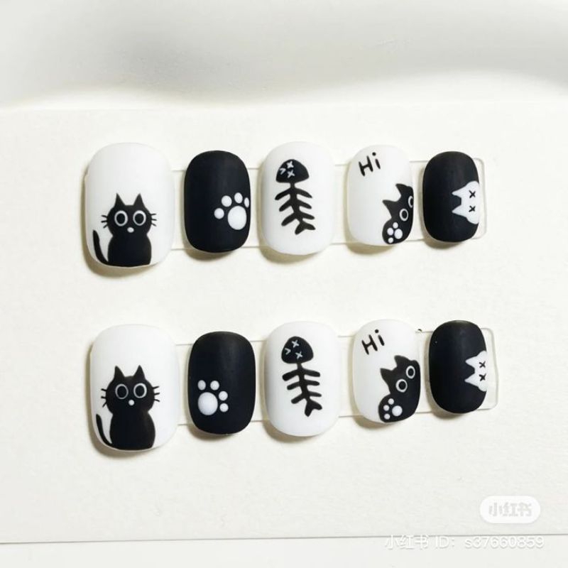Móng giả_nail box móng thiết kế mèo cute