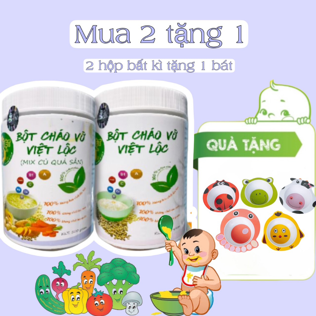 Bột cháo vỡ Việt Lộc - Cháo hạt vỡ cho bé ăn dặm > 7 tháng, 10 hạt Dinh dưỡng cho bé tăng cân, chống táo bón - 1h 500gr