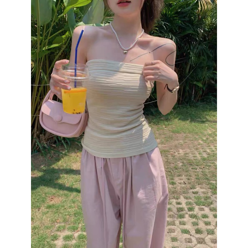 Áo ống croptop màu trơn viền to áo ống quây cho nữ siêu gợi cảm