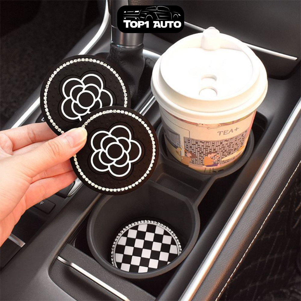 Miếng lót cốc xe hơi đính đá, Miếng lót ly ô tô gắn đá trang trí ô tô,chống trượt, cách nhiệt P123