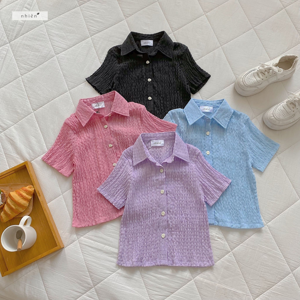Áo kiểu nữ - áo sơ mi tay ngắn vải kate xốp ít nhăn mùa hè nhiennhienvintage BA321