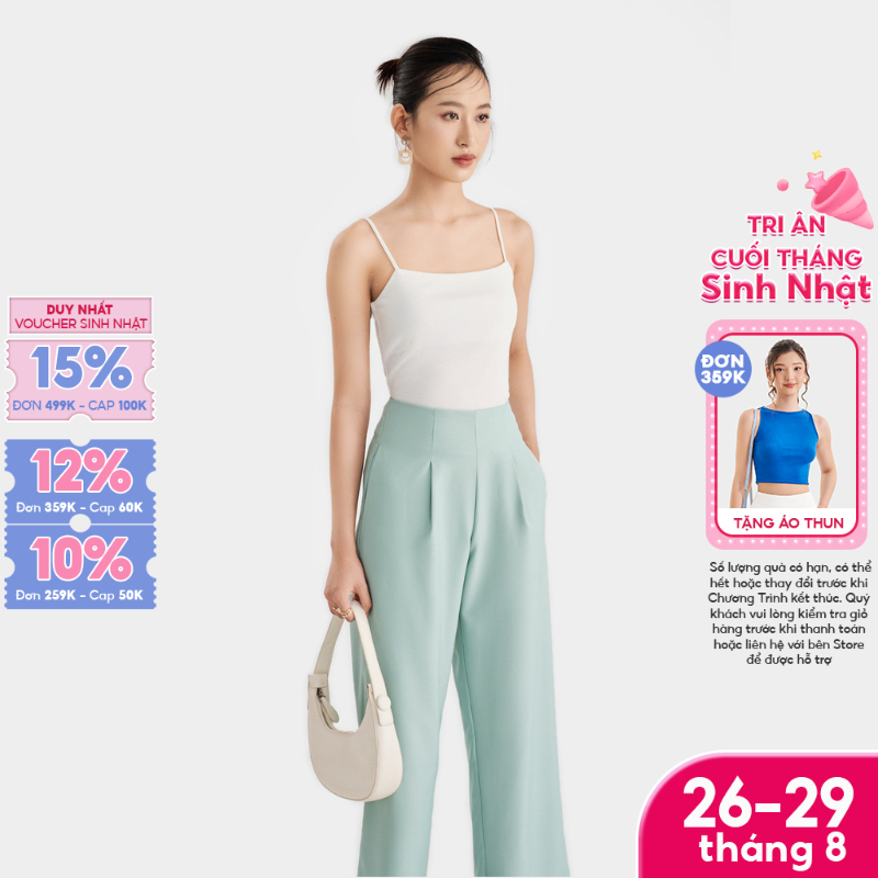Quần dài ống suông lưng liền xếp li 2 túi - CBVH063023
