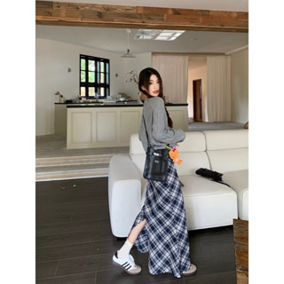 mie studio - Chân váy dài sọc caro dáng đuôi cá