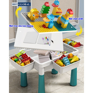 ĐỒ CHƠI LẮP GHÉP - Bàn xếp hình lego kiêm bàn chơi cát động lực, bàn học có ghế ngồi và lego lắp ghép cho trẻ em