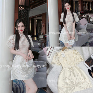 Váy đầm ren phối, váy đầm tafta phối ren cổ tay bồng cộc, dáng chữ A thiết kế cao cấp sang chảnh dự tiệc,dự đám cưới 022