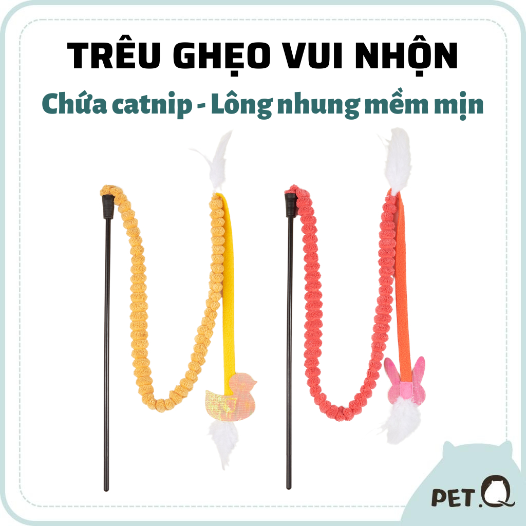 Đồ chơi cho mèo FOFOS, Cần câu mèo lông nhung chứa catnip, Đồ chơi trêu ghẹo mèo vui nhộn, Dài 84cm, Thúc đẩy vui chơi