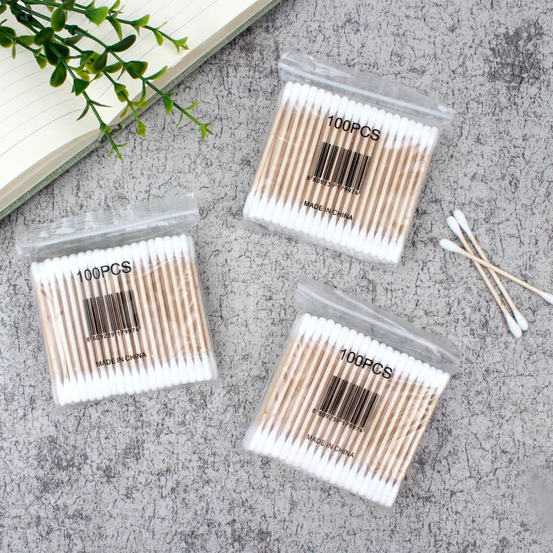 Tăm bông ngoáy tai, nặn mụn 100 que thân gỗ thân thiện với môi trường