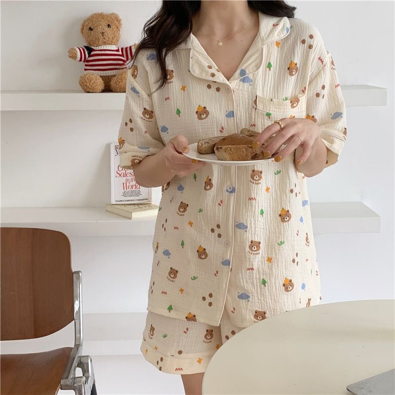 Bộ ngủ gấu bear, Pyjamas chất xô cotton thoáng mát - Bình Châu Pijama
