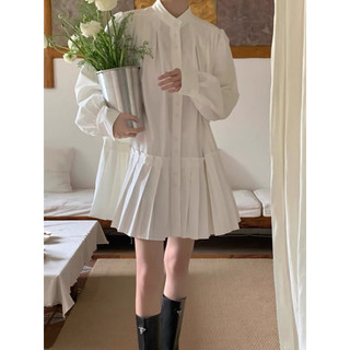  Váy Sơ Mi Dài Tay Cổ Tàu Dáng Babydoll Xếp Li Phong Cách Nhàng Tiểu Thư 